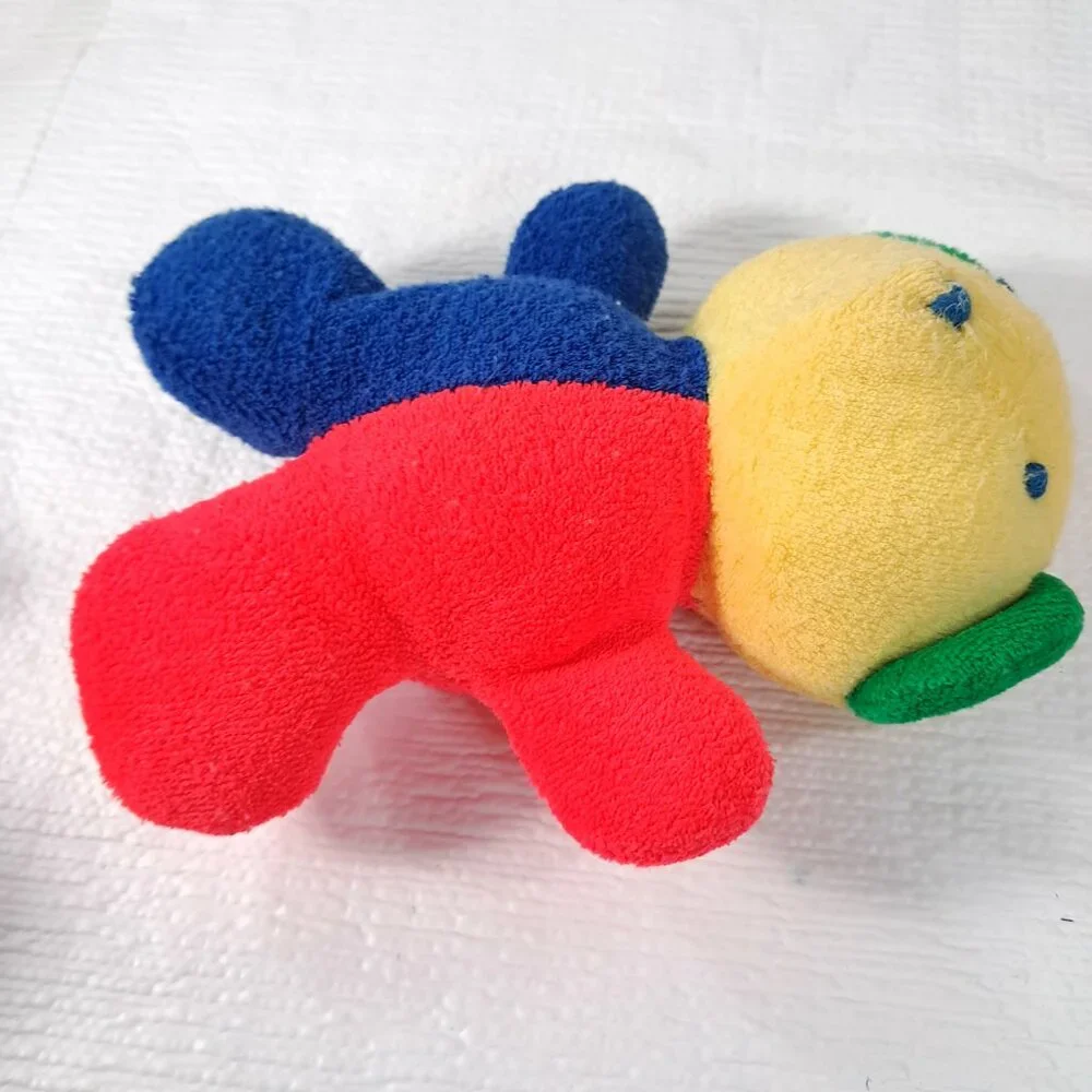 Vintage Eden Teddy Bear Plush Baby Rattle‎ Toy Primary Colorblock Terry cloth